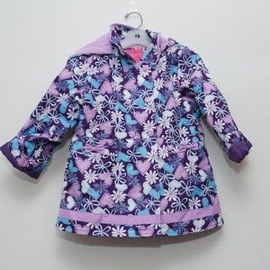 London Fog Girls Rain Jacket Purple Floral/Heart with Hood